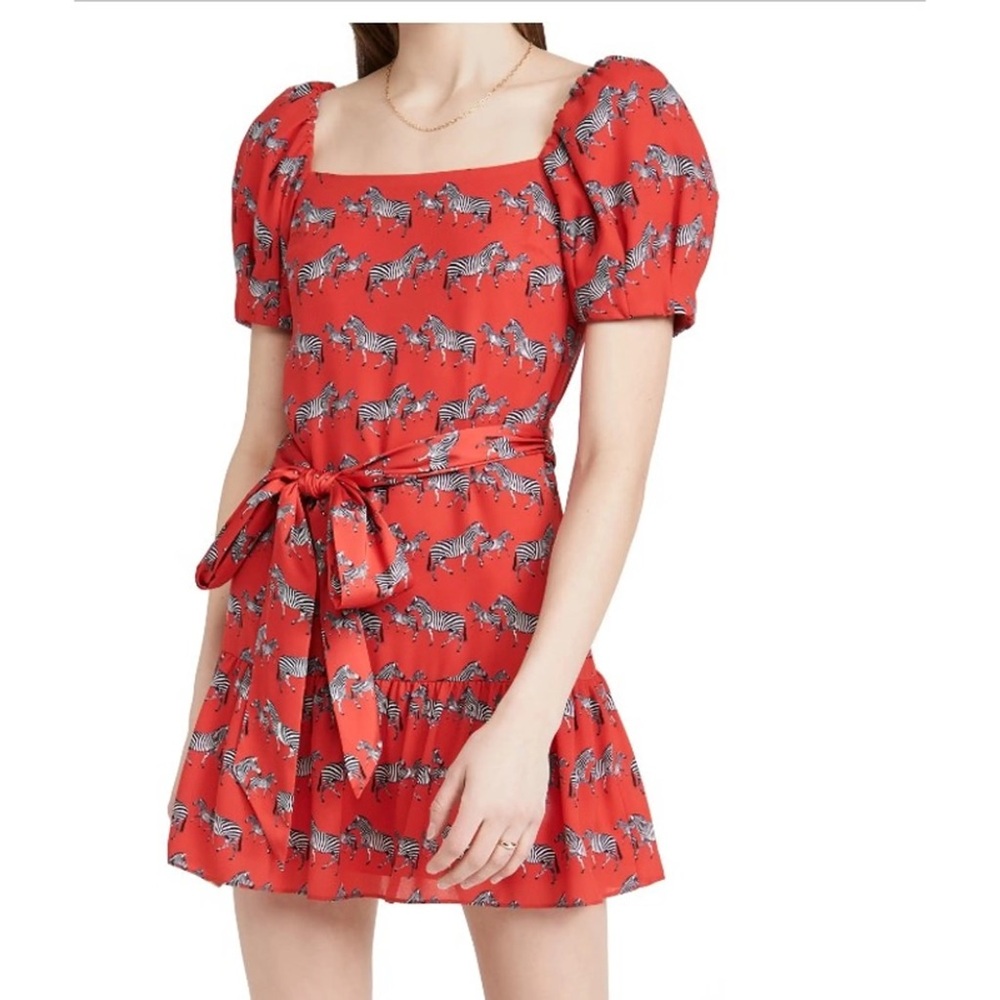 Alice + Olivia Collette zebra print square neck red dress